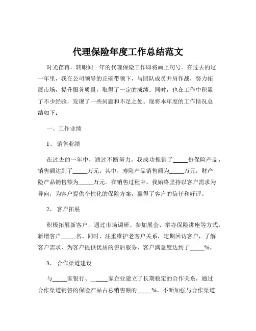 代理保险年度工作总结范文