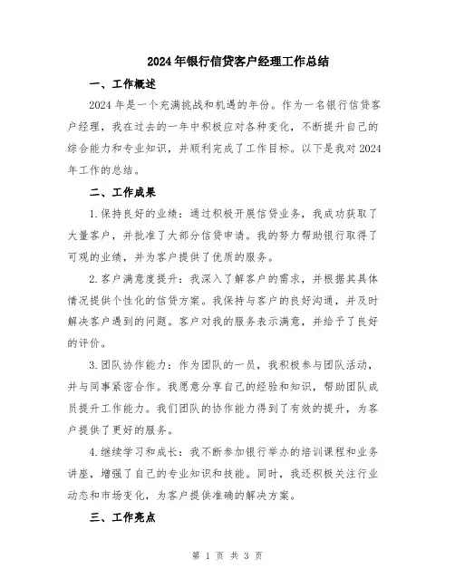 2024年银行信贷客户经理工作总结