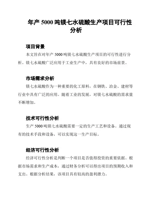 年产5000吨镁七水硫酸生产项目可行性分析