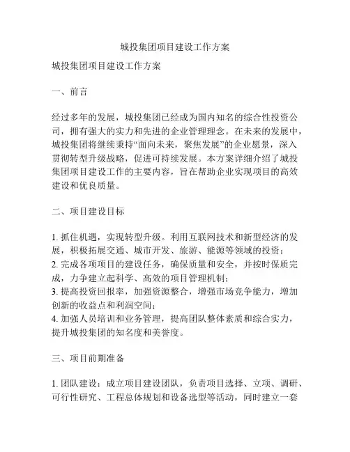 城投集团项目建设工作方案
