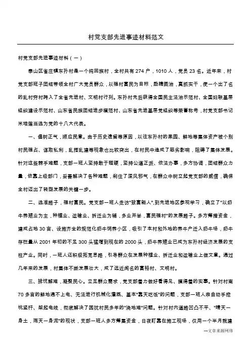 村党支部先进事迹材料范文