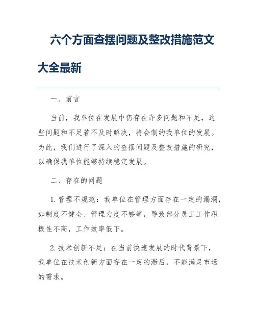 六个方面查摆问题及整改措施范文大全最新
