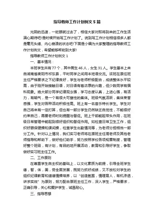 指导教师工作计划例文5篇