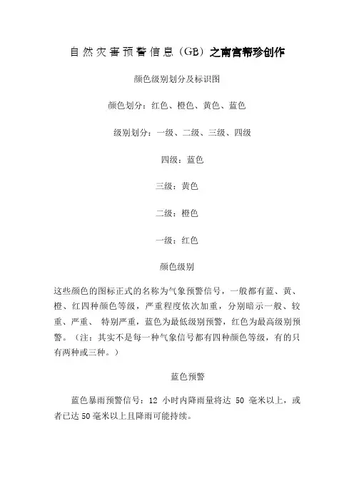 自然灾害预警信息---颜色、等级划分及图标