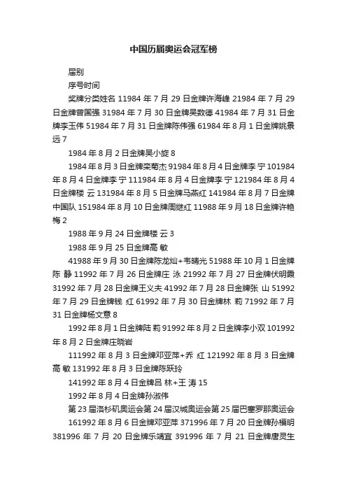 中国历届奥运会冠军榜