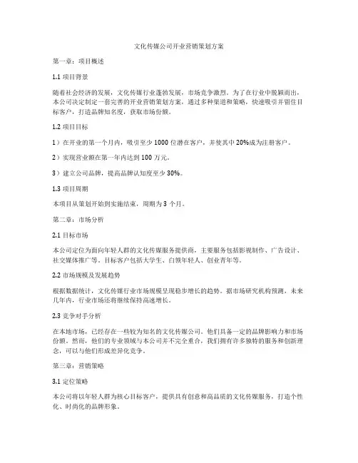 文化传媒公司开业营销策划方案
