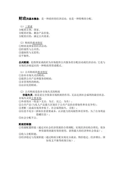 财政与税收要点考点