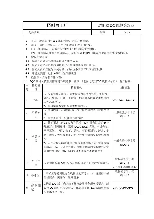 适配器DC线检验规范