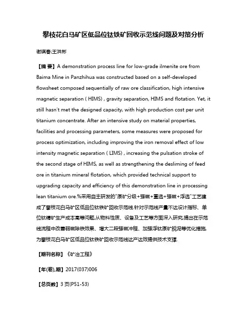 攀枝花白马矿区低品位钛铁矿回收示范线问题及对策分析