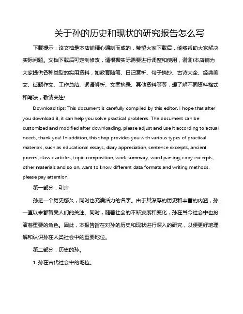 关于孙的历史和现状的研究报告怎么写