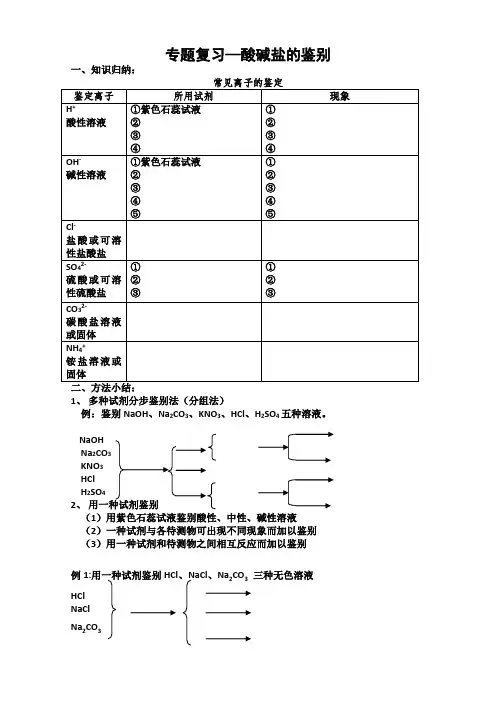 初三化学专题复习—酸碱盐的鉴别