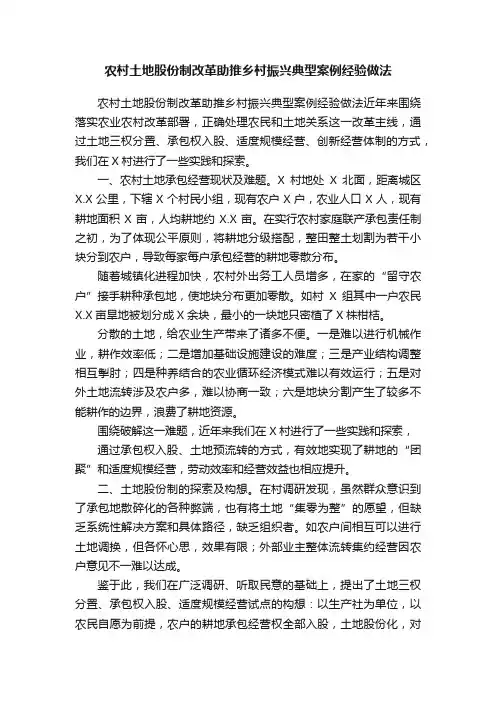 农村土地股份制改革助推乡村振兴典型案例经验做法