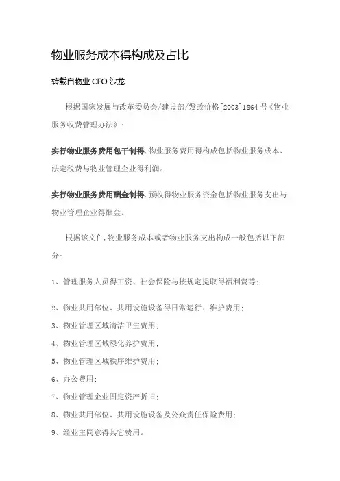 物业成本构成及占比