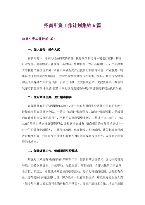招商引资工作计划集锦5篇