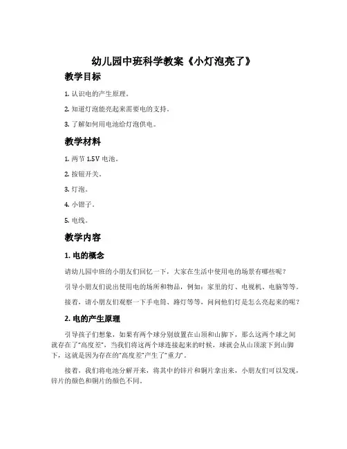 幼儿园中班科学教案《小灯泡亮了》