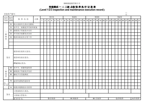 老化柜一二三级保养执行记录表单