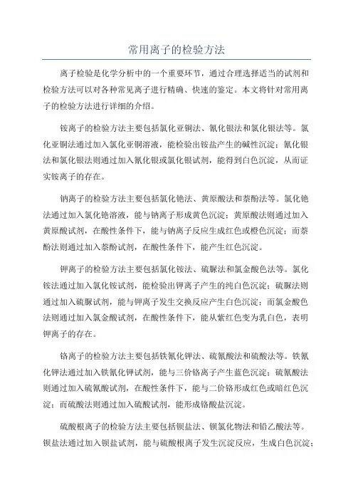 常用离子的检验方法