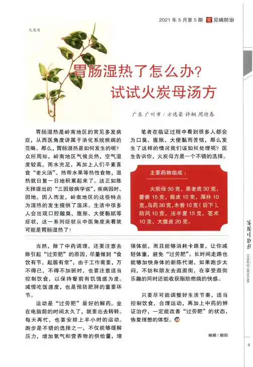 胃肠湿热了怎么办 试试火炭母汤方