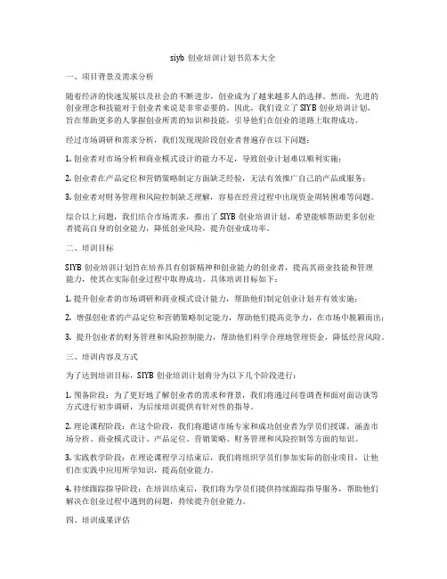 siyb创业培训计划书范本大全