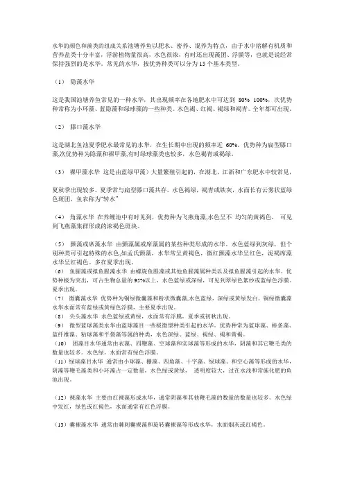 湖北地区常见15种水华颜色和藻类组成