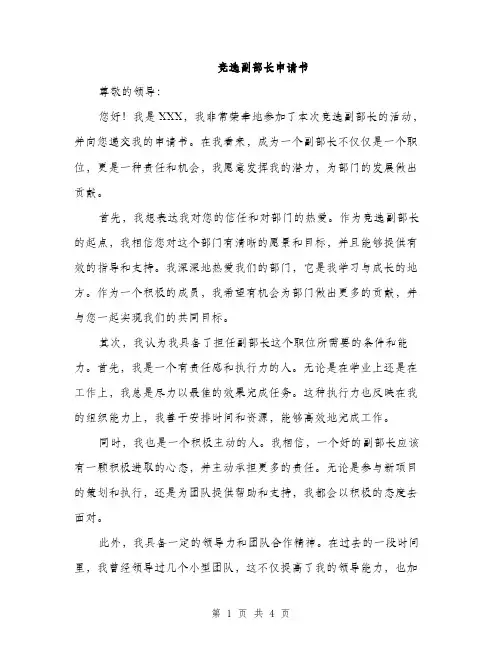 竞选副部长申请书（2篇）