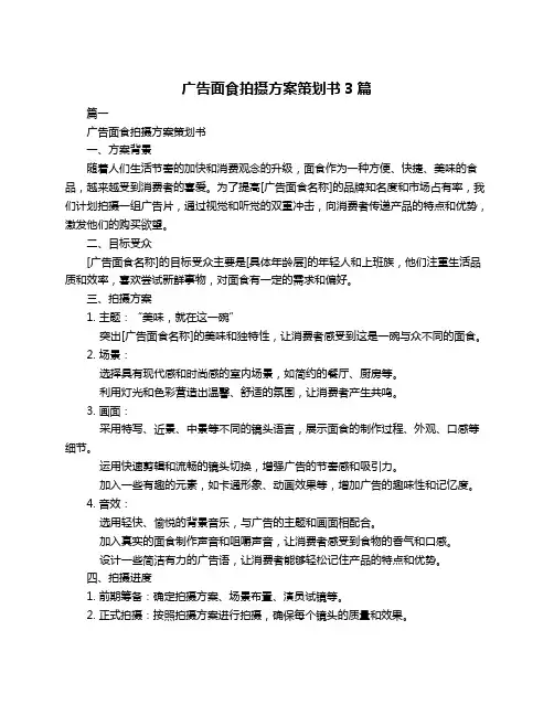 广告面食拍摄方案策划书3篇