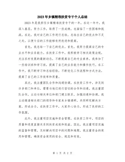 2023年乡镇精准扶贫专干个人总结