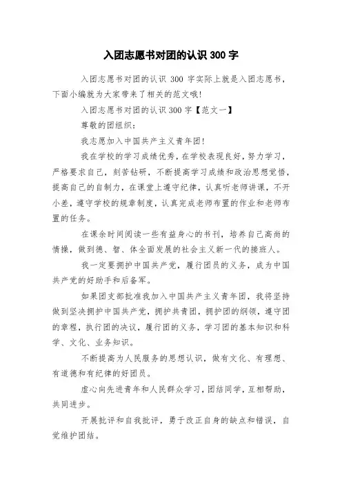 入团志愿书对团的认识300字