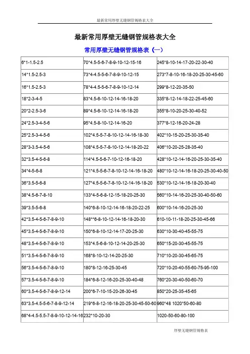 厚壁无缝钢管规格表大全