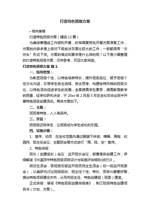 打造特色班级方案