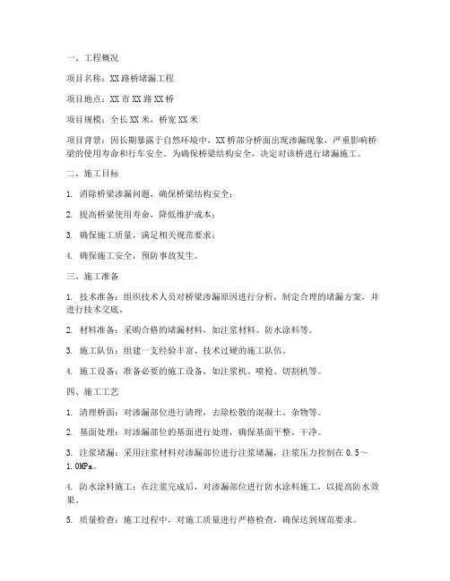 路桥堵漏工程施工方案范本