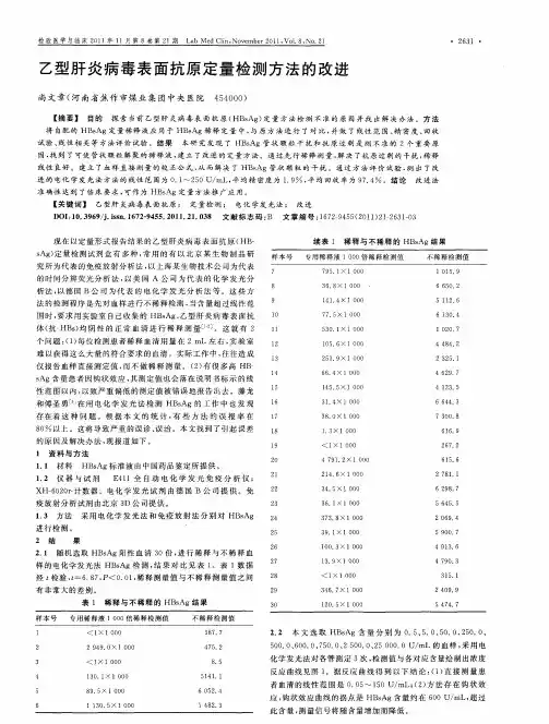 乙型肝炎病毒表面抗原定量检测方法的改进