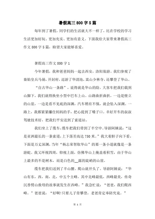 暑假高三800字5篇