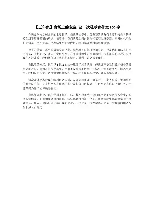 【五年级】赛场上的友谊 记一次足球赛作文500字