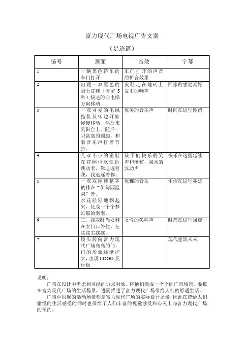 现代富力广场电视广告足迹篇脚本文案 