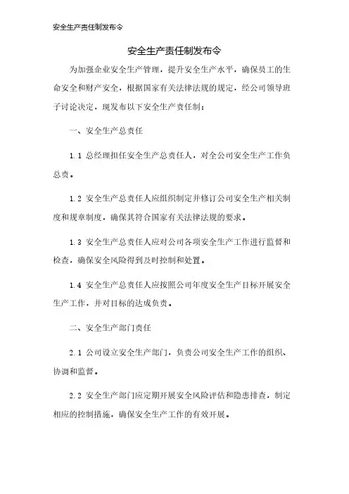 安全生产责任制发布令