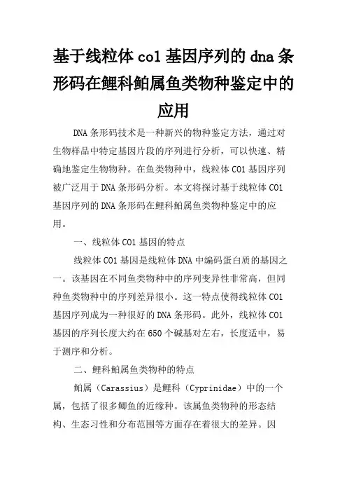 基于线粒体co1基因序列的dna条形码在鲤科鲌属鱼类物种鉴定中的应用