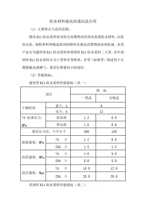 防水材料德高渗透结晶介绍