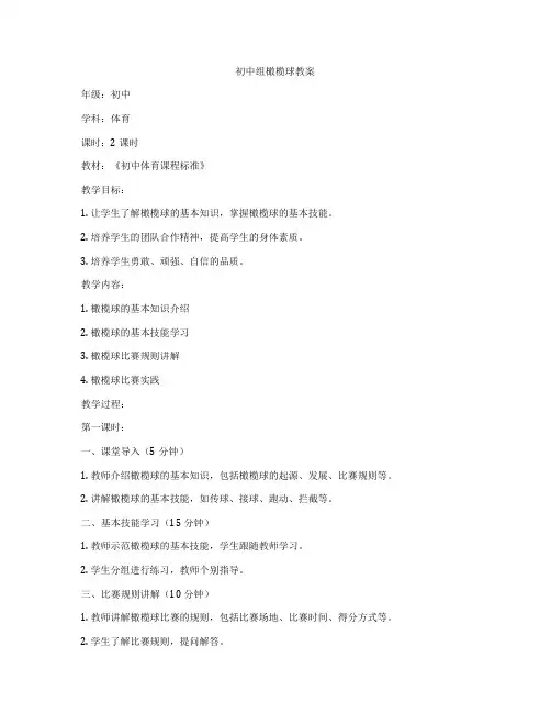 初中组橄榄球教案