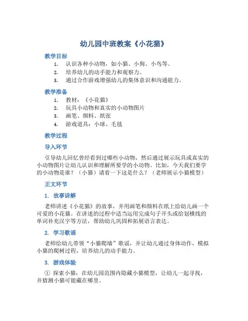 幼儿园中班教案《小花猫》