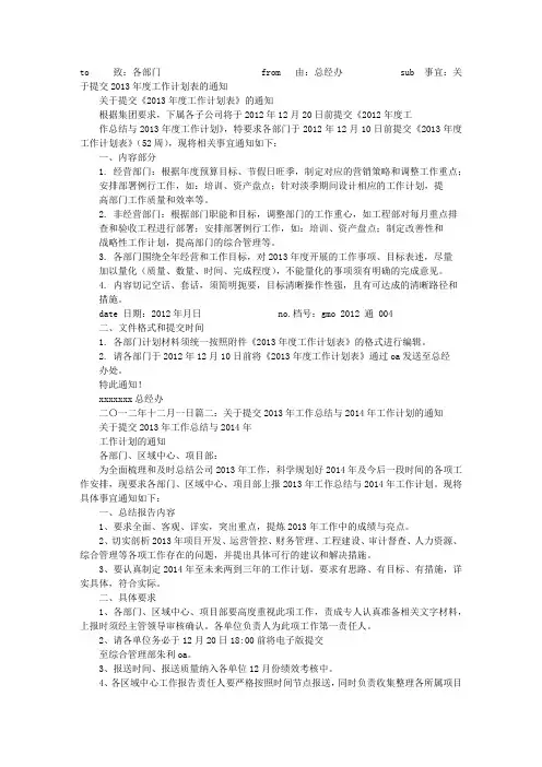 提交年度工作计划的通知