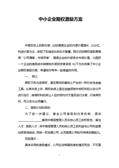 中小企业期权激励方案