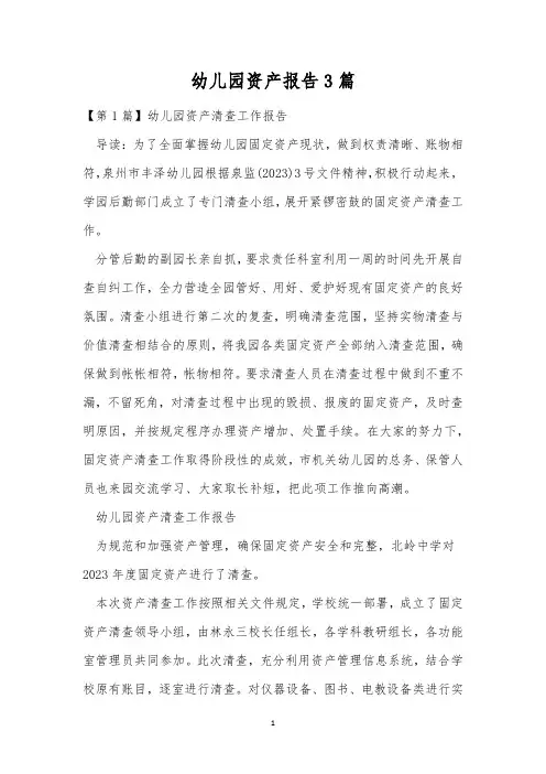 幼儿园资产报告3篇