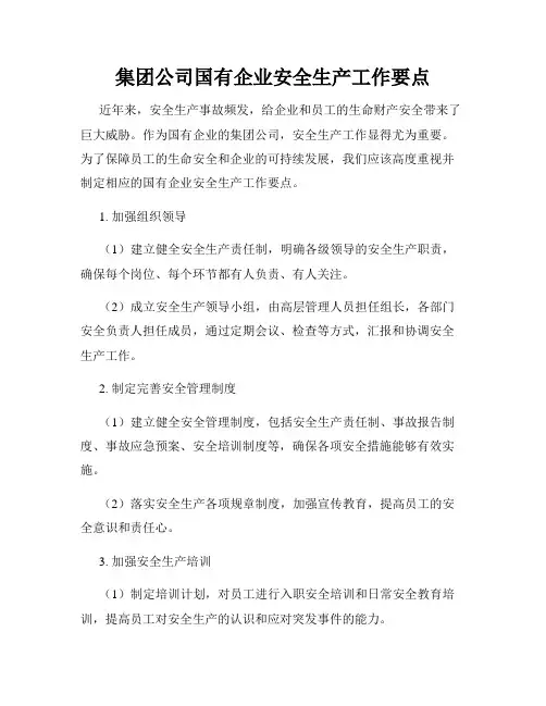 集团公司国有企业安全生产工作要点