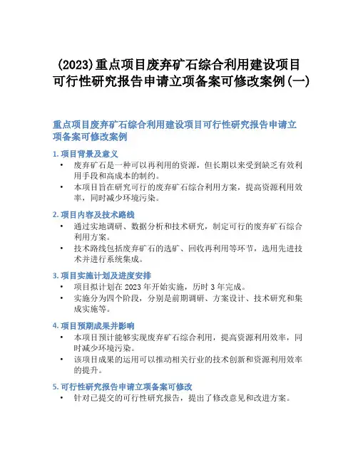 (2023)重点项目废弃矿石综合利用建设项目可行性研究报告申请立项备案可修改案例(一)