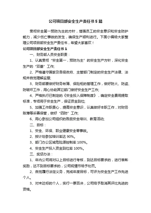 公司项目部安全生产责任书5篇