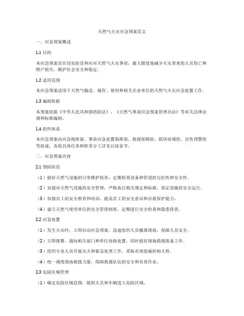 天然气火灾应急预案范文