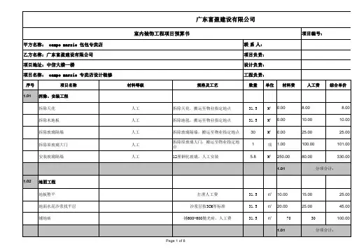 campo marzio包包专卖店设计预算表