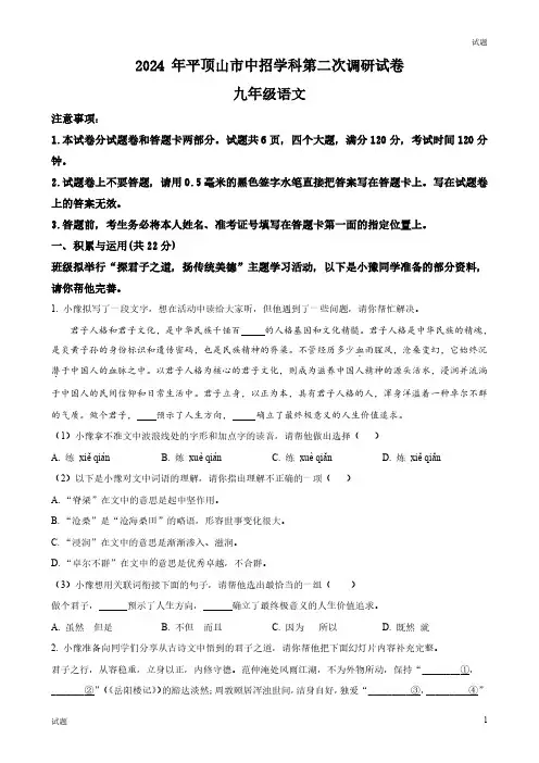 2024河南省平顶山市初三二模语文试题及答案