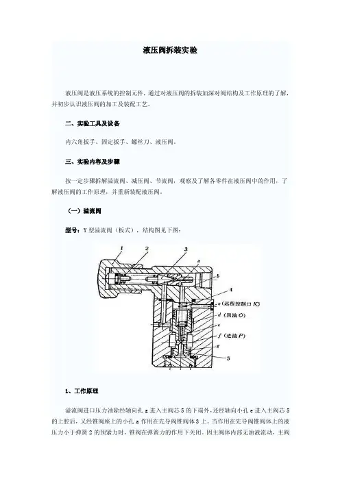液压阀拆装实验